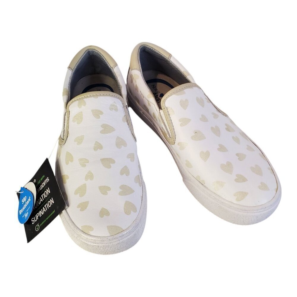 NEW Nurse Mates Faxon SZ 6.5 M Comfort Slipon Leather Heart Design Comfort Shoes